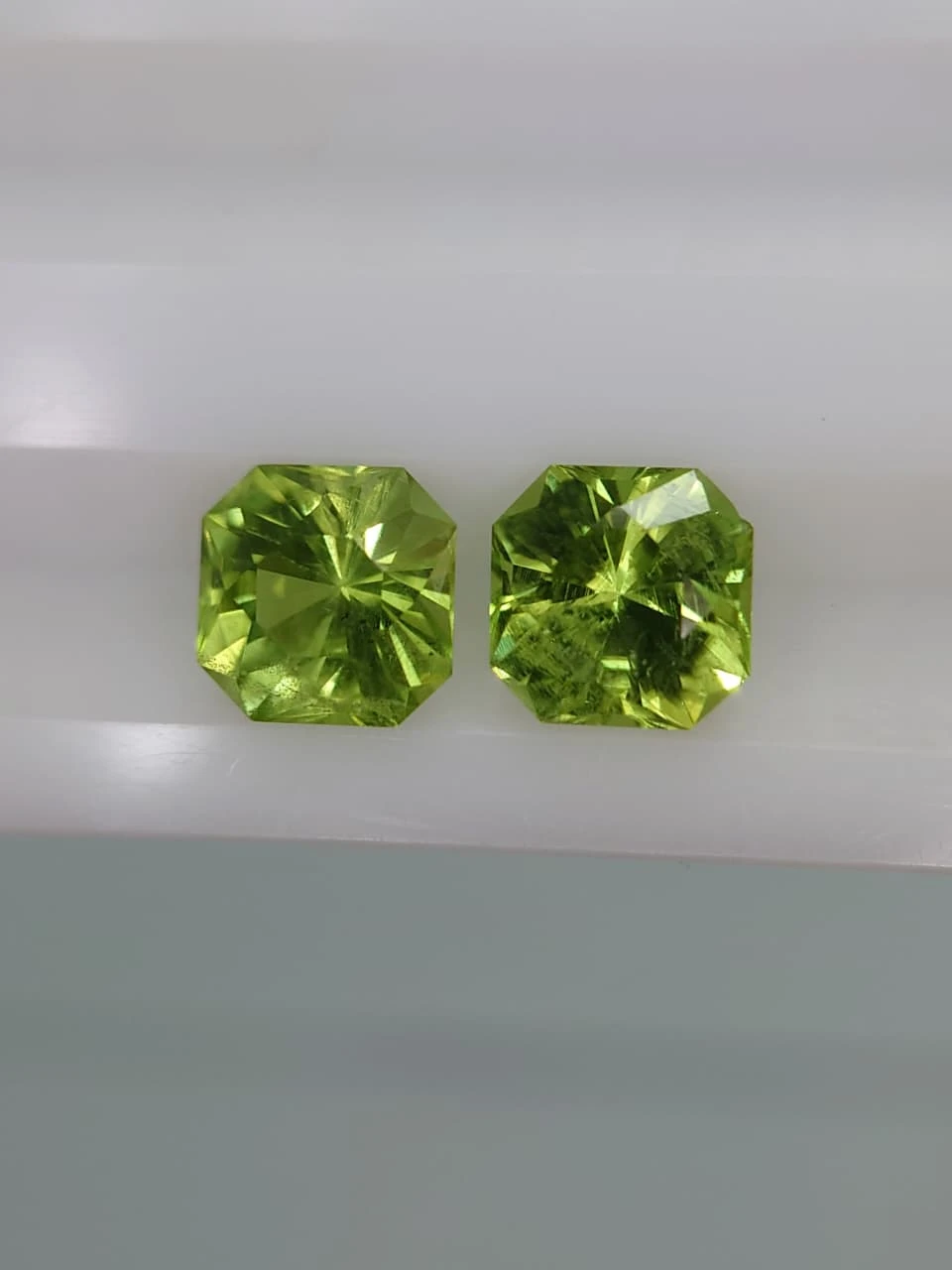 2.8ct Natural  Radiant Facated Peridot Pair from Pakistan — view 4